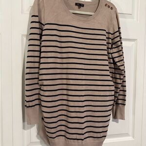 Lety & Me Striped Crew Neck Maternity Sweater - Taupe and Black